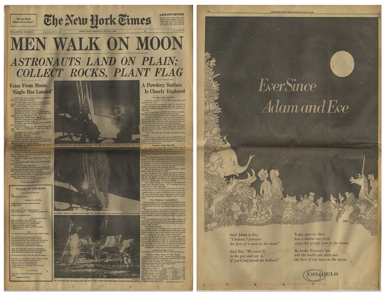 ''MEN WALK ON MOON'' -- 21 July 1969 Edition of ''The New York Times'' Newspaper